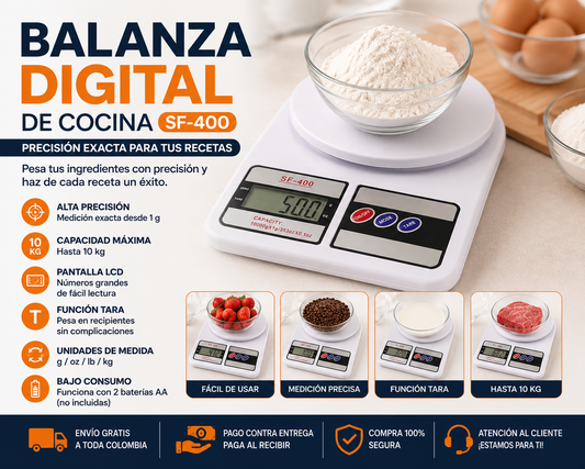 Balanza Digital de Cocina SF-400 | Alta Precisión hasta 10 kg