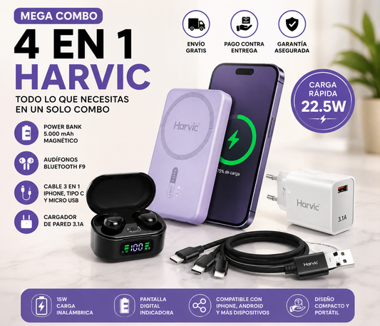🔥 COMBO TECNÓLOGICO 4 EN 1 HARVIC | Todo lo que necesitas para cargar tus dispositivos